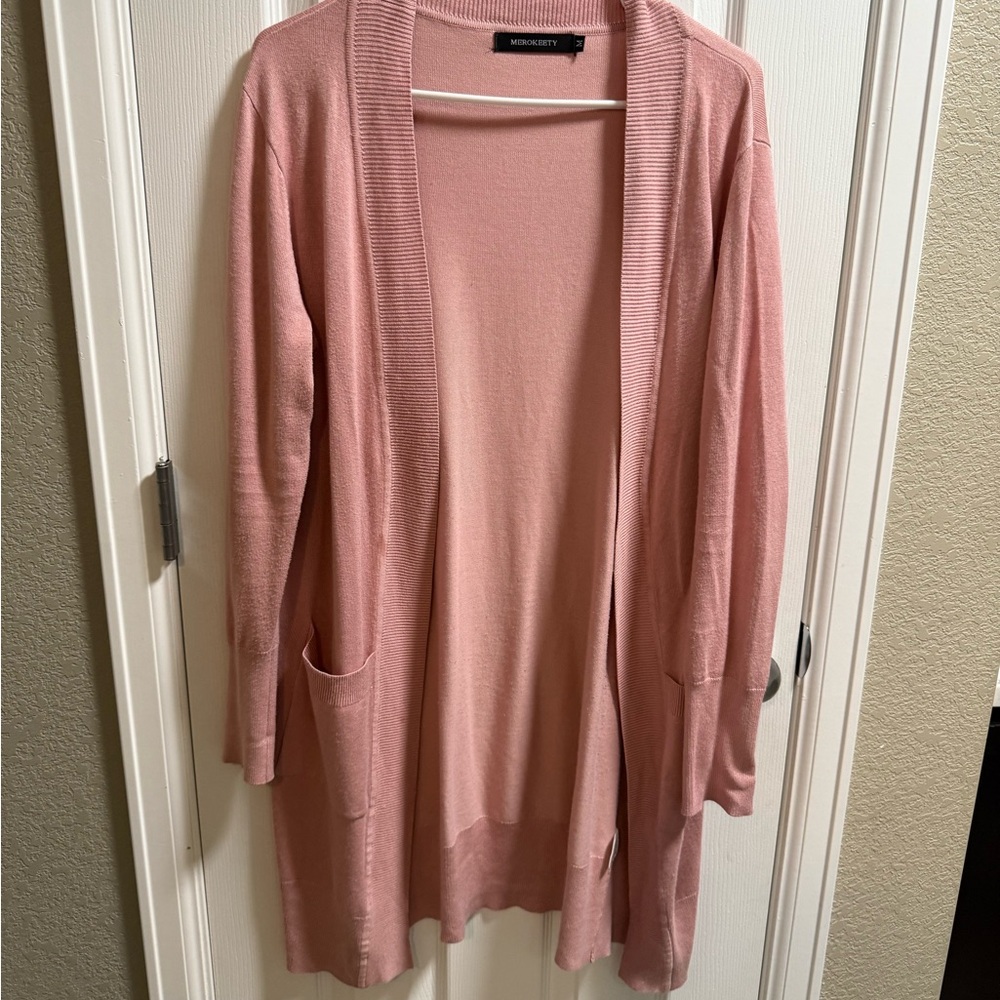 Pink Long Cardigan Sweater